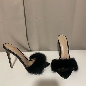 Elegant Black Fur Stiletto Heels EUC Sz 10